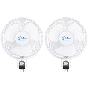 simple deluxe digital household wall mount fans 16 inch adjustable tilt, 90 degree, 3 speed settings, 2 pack, white