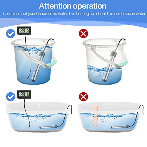 2000W Anti-scalding Bucket Heater, Heating 5 Gallons of Water in Minutes for Inflatable Pool Bathtub, Portable Electric Water Heat with LCD Thermometer, Submersible Water Heater with 304 SS Guard