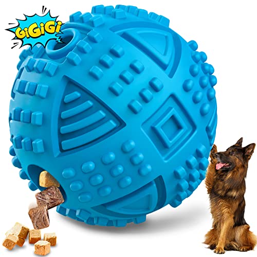 Dog Balls Treat Dispensing Toys for Aggressive Chewers Large Breed, Nearly Indestructible Squeaky Chew Toys for Large Dogs, Natural Rubber Puzzle Toys, Tough Treat Balls