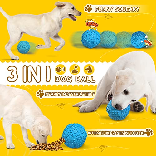 Dog Balls Treat Dispensing Toys for Aggressive Chewers Large Breed, Nearly Indestructible Squeaky Chew Toys for Large Dogs, Natural Rubber Puzzle Toys, Tough Treat Balls