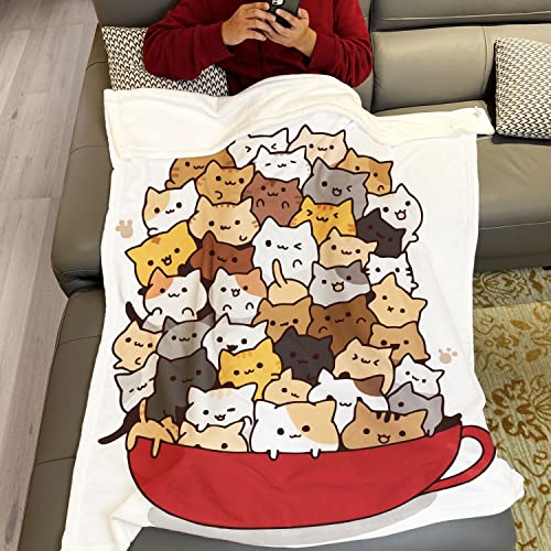 YISUMEI A Cup of Cat Throw Blanket Funny Design Kitty Coffee Fleece Blanket Soft Warm Cozy for Kids Adult Gifts 50"x60"