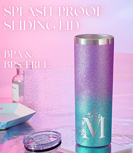 Personalized Tumblers with Lids and Straws for Women, Monogrammed Travel Mug with Initial M, Unique Gifts for Her, Bridesmaids, Friends, Sisters, Mom