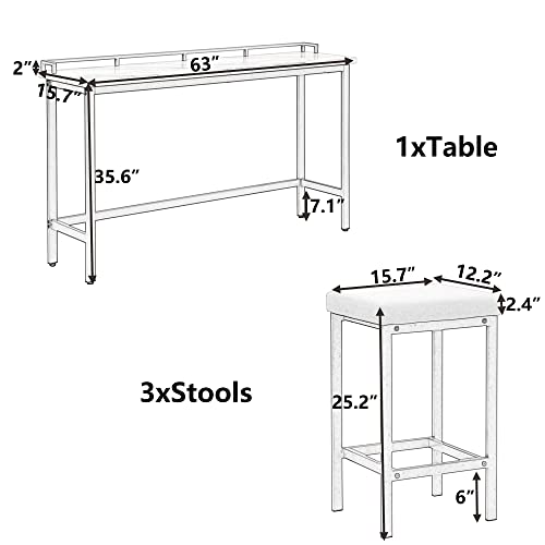 LZ LEISURE ZONE 4-Piece Counter Height Sets, Modern Extra Long Console Dining Table Set, Bar Kitchen Set with 3 PU Stools (Gold+Beige, 4 Pieces)