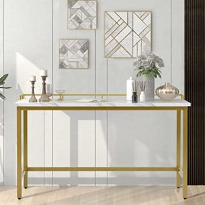 LZ LEISURE ZONE 4-Piece Counter Height Sets, Modern Extra Long Console Dining Table Set, Bar Kitchen Set with 3 PU Stools (Gold+Beige, 4 Pieces)