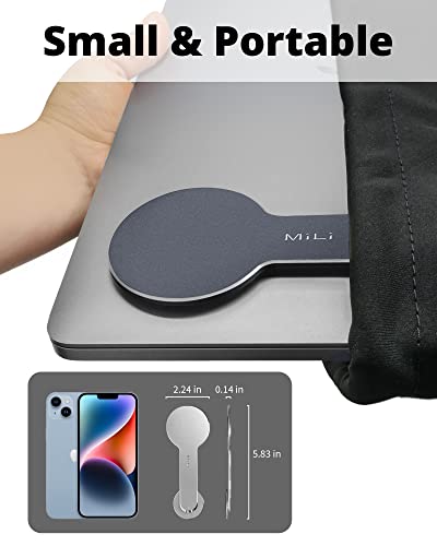 MiLi Magnetic Laptop Phone Holder, Adjustable Monitor Side Mount Phone Holder, Screen Extension Bracket for iMac/MacBook, Compatible with MagSafe for iPhone 12/13/14 Max/Pro/Mini (Dark Gray)