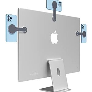 MiLi Magnetic Laptop Phone Holder, Adjustable Monitor Side Mount Phone Holder, Screen Extension Bracket for iMac/MacBook, Compatible with MagSafe for iPhone 12/13/14 Max/Pro/Mini (Dark Gray)