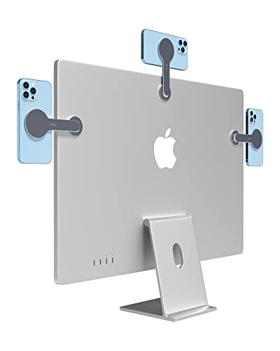 MiLi Magnetic Laptop Phone Holder, Adjustable Monitor Side Mount Phone Holder, Screen Extension Bracket for iMac/MacBook, Compatible with MagSafe for iPhone 12/13/14 Max/Pro/Mini (Dark Gray)