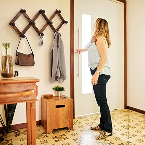 TRSPCWR 2 Pack Accordion Wall Hanger, Expandable Coat Rack Wall Mounted, Solid Wooden Wall Hat Rack, Wood Hat Hanger for Hanging Coat, Hats, Caps, Mugs, 10 Peg, Brown