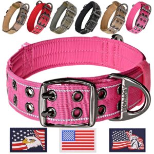 ADITYNA Heavy Duty Dog Collar with Handle - Reflective Pink Dog Collar for Large Girl Dogs - Wide, Thick, Tactical, Soft Padded - Perfect Dog Collar for Training, Walking, or Hunting