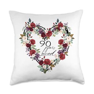 birthday gifts for women 90th birthday gifts for women-90 years loved for women throw pillow, 18x18, multicolor