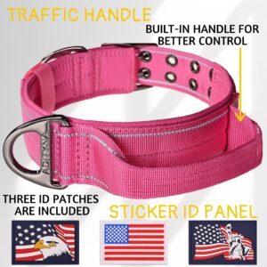 ADITYNA Heavy Duty Dog Collar with Handle - Reflective Pink Dog Collar for Large Girl Dogs - Wide, Thick, Tactical, Soft Padded - Perfect Dog Collar for Training, Walking, or Hunting