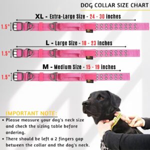 ADITYNA Heavy Duty Dog Collar with Handle - Reflective Pink Dog Collar for Large Girl Dogs - Wide, Thick, Tactical, Soft Padded - Perfect Dog Collar for Training, Walking, or Hunting