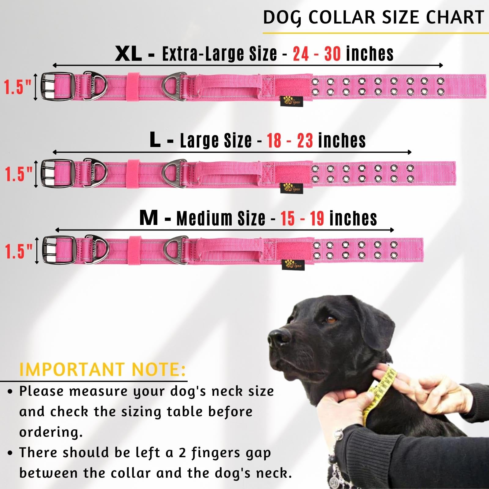 ADITYNA Heavy Duty Dog Collar with Handle - Reflective Pink Dog Collar for Large Girl Dogs - Wide, Thick, Tactical, Soft Padded - Perfect Dog Collar for Training, Walking, or Hunting