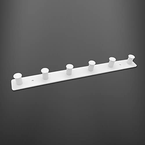 AJLTPA Coat Rack Wall Mounted, White Coat Hooks Adhesive & Screw in, Stainless Steel Door Hooks for Hanging Hat Towels Clothes, Hook Rail with 6 Round Hangers