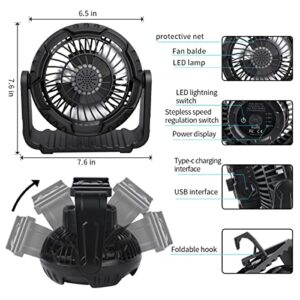 sunvito Outdoor Floor Fan with Light, 8 Inch Portable Battery Operated High Velocity Industrial Fan with hook, Rechargeable Floor Fan for Garage, Camping, Gym, Indoor (fan00002)