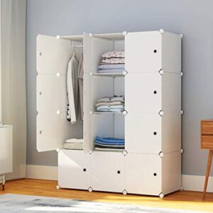 jyyg portable wardrobe closets 14"x18" depth bedroom armoire, clothes storage organizer, 6 cubes + 2 hangers, white