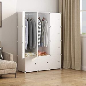 JYYG Portable Wardrobe Closets 14"x18" Depth Bedroom Armoire, Clothes Storage Organizer, 6 Cubes + 2 Hangers, White