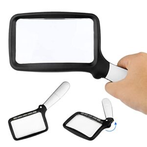 folded magnifying glass with light, 3x handheld large magnifying glass led lighted magnifier for seniors reading, soldering, inspection,jewelry, exploring (folding handle)