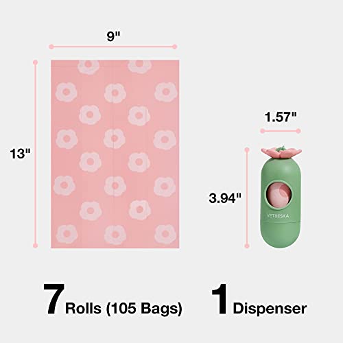 VETRESKA Dog Poop Bag Dispenser with Lavender Scented Dog Waste Bags, Extra Thick and Compostable Pet Waste Bag, 105 Bags with Unique Flower Shape Dog Poop Bag Holder for Dogs