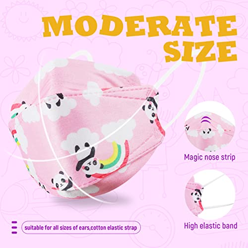 PLAY X STORE 50 PCS Kid Girls'Multicolored KF94 Face Masks with Nose Clip, 4-Ply Breathable Disposable Mouth Masks with Adjustable Earloop for Girls (5 Color with Pattern)