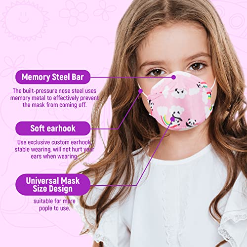 PLAY X STORE 50 PCS Kid Girls'Multicolored KF94 Face Masks with Nose Clip, 4-Ply Breathable Disposable Mouth Masks with Adjustable Earloop for Girls (5 Color with Pattern)