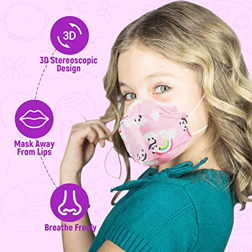 PLAY X STORE 50 PCS Kid Girls'Multicolored KF94 Face Masks with Nose Clip, 4-Ply Breathable Disposable Mouth Masks with Adjustable Earloop for Girls (5 Color with Pattern)