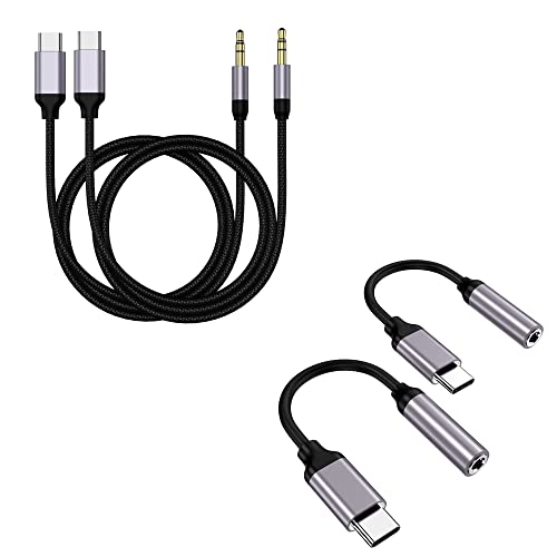 USB Type C to 3.5mm Female Headphone Jack Adapter+Type C Male to 3.5mm Male Jack Adapter