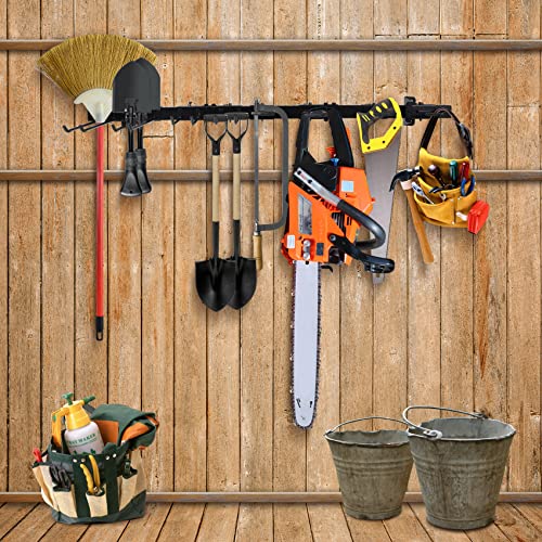 Nowray Garage Tool Organizer Wall Mount, Tool Storage Rack with 8 Adjustable Heavy Duty Storage Hooks, Iron Garden Tool Storage Racks