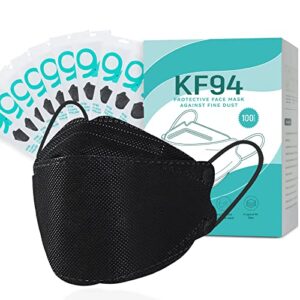 yhdoll 100 pcs kf94 disposable black face masks for adult 4-ply breathable face masks 3d mouth shields filter full face cover（10 pcs/ pack black）