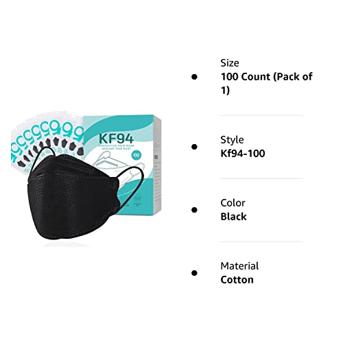 YHDOLL 100 Pcs KF94 Disposable Black Face Masks For Adult 4-Ply Breathable Face Masks 3D Mouth Shields Filter Full Face Cover（10 Pcs/ Pack Black）