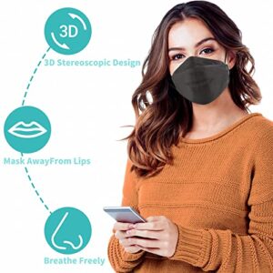 YHDOLL 100 Pcs KF94 Disposable Black Face Masks For Adult 4-Ply Breathable Face Masks 3D Mouth Shields Filter Full Face Cover（10 Pcs/ Pack Black）