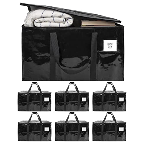 BAG-THAT! 6 Black Moving Bags Extra Large Heavy Duty Storage Bags Zippered Top Handles Wrap Bag Totes For Storage Packing Bags Moving Supplies Packing Supplies for Moving Moving Boxes Plastic Tote