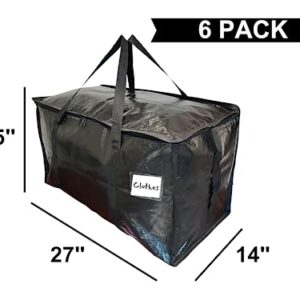 BAG-THAT! 6 Black Moving Bags Extra Large Heavy Duty Storage Bags Zippered Top Handles Wrap Bag Totes For Storage Packing Bags Moving Supplies Packing Supplies for Moving Moving Boxes Plastic Tote