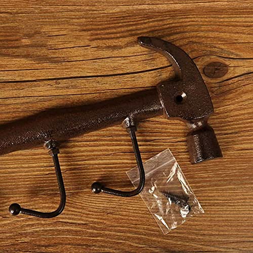 WDOPEN-Hammer cast iron hook,Keys Holder Hammer Hook,Hammer-shaped coat hook,Decorative Wall Mounted Retro Vintage Style Hanger (Hammer Shape Hook)
