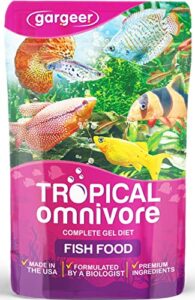 gargeer 3oz tropical omnivore fish food for advanced breeders. complete fresh water fish gel diet for juveniles & adults. made in the usa using premium ingredients, ocean nutrition gourmet formula