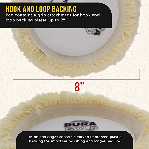 Dura-Gold 3 Pack of 8 Wool Hook & Loop Grip Buffing Pads with a 7" Flexible Edge Backing Plate - Compound Cutting, Polishing - Fits Auto Car Detailing Polisher Sanders - Paint, Boat