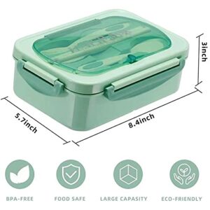 Bento Boxes For Adults-Leak Proof 3 Compartment Lunch Box For Kids & Adults Eat Out & Snacks - BPA Free Dishwasher Safe - Food Safe Materials(Green)