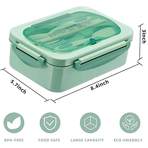 Bento Boxes For Adults-Leak Proof 3 Compartment Lunch Box For Kids & Adults Eat Out & Snacks - BPA Free Dishwasher Safe - Food Safe Materials(Green)