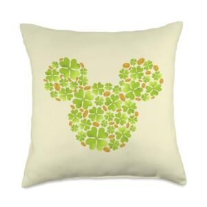 disney mickey mouse icon lucky shamrock st. patrick’s day throw pillow, 18x18, multicolor