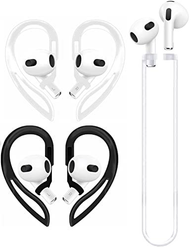 BLLQ AirPod 3 Anti Slip Ear Hooks and Anti Lost Strap Set, Muti-Dimensional Adjustable Ear Hook 2 Pairs and Anti Drop Strap 1 PCS Compatible with AirPods Pro AirPods 3 2 1 Gen (2+1)