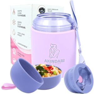 akindari thermos food jar 18 oz for salad, soup or as lunch box for kids, stainless steel insulated keep food perfectly warm