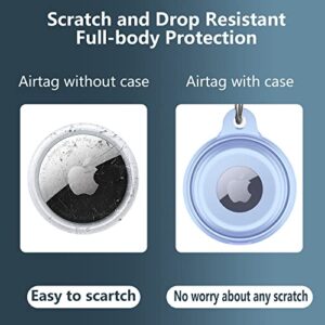 2 Pack IPX8 Waterproof AirTag Keychain Holder Case, Lightweight, Anti-Scratch, Easy Installation,Soft Full-Body Shockproof Air Tag Holder for Luggage,Keys, Dog Collar-Blue