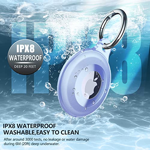 2 Pack IPX8 Waterproof AirTag Keychain Holder Case, Lightweight, Anti-Scratch, Easy Installation,Soft Full-Body Shockproof Air Tag Holder for Luggage,Keys, Dog Collar-Blue