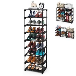 VIZUN 9 Tier Shoe Rack for Entryway, 4 Thickened Steel Pipes per Layer, Vertical Shoe Organizer Storage Free Standing, Sturdy Multi Function Metal Shoe Shelf Black