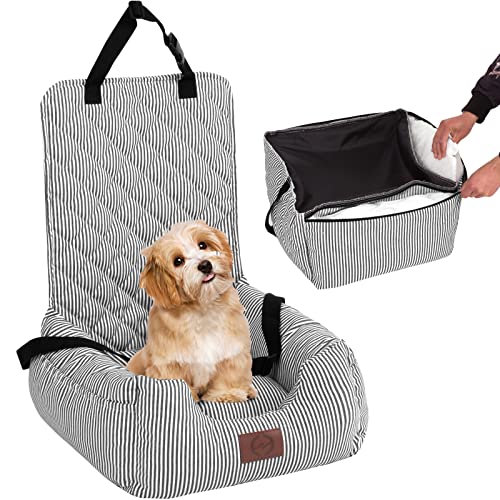 FAREYY Dog Car Seat for Small Dogs, Pet Booster Seat Fully Detachable Washable Dog Seat for Car Travel Dog Bed with Storage Pockets and Clip-On Safety Leash