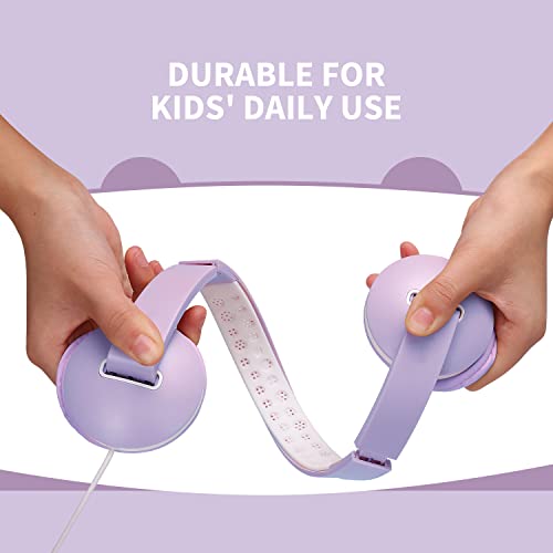 Unipows Kids Headphones for School - Girls Boys Teens Lightweight Foldable Wired Headset with Microphone, Volume Control, Stereo Bass for Cell Phone, Tablet, PC, Laptop (Purple and White)