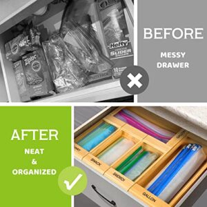 Barrenwood Ziplock Bag Organizer for Drawer - Bamboo Ziplock Bag Storage Organizer, Sandwich Bag Organizer Compatible with Ziploc, Solimo, Glad, Hefty for Gallon, Quart, Sandwich and Snack Size Bag (5 Packs)