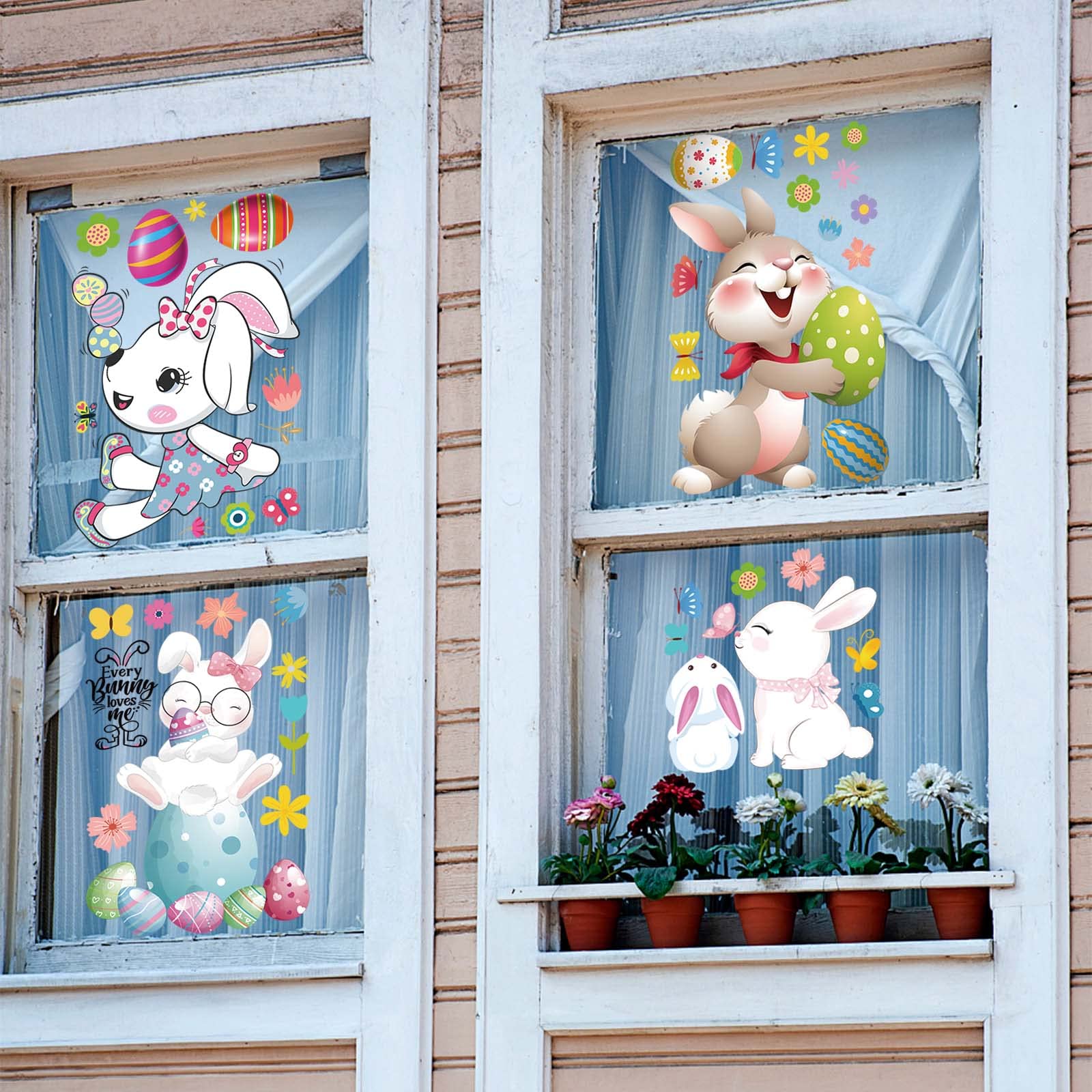 UOMNICUE Rabbit Window Clings, Double Sides Static Animals Bunny Window Stickers for Glass Windows, 9 Sheets 114 PCS Spring Cute Bunny Egg Windows Stickers Decals for Home Office Glass Door Window Decoration