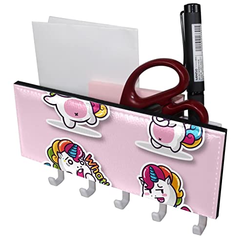 Cute Lovely Pink Unicorn Baby Rack Organizer with 5 Hooks Wall Bathroom Kitchen Shelf Rack Multifunctional Storage Shelf