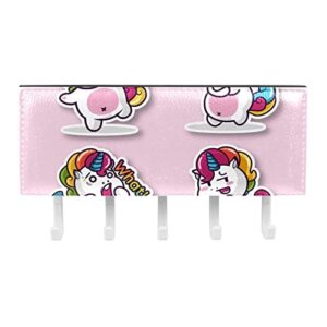 Cute Lovely Pink Unicorn Baby Rack Organizer with 5 Hooks Wall Bathroom Kitchen Shelf Rack Multifunctional Storage Shelf